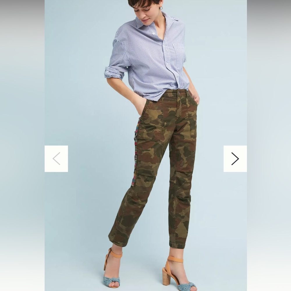 Anthropologie Wanderer pant camo with embroidery detail motoboho